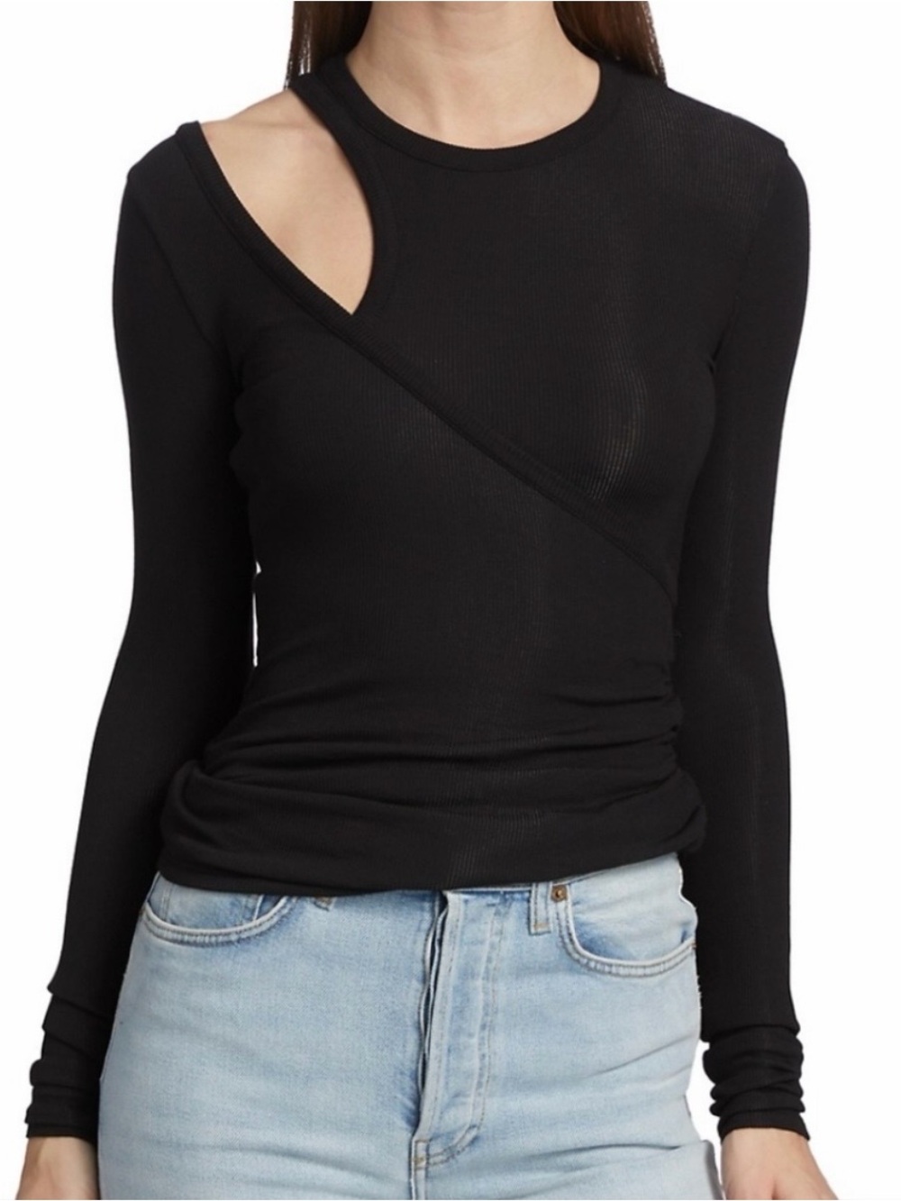 n:PHILANTHROPY Black Asymmetric Cutout Long Sleeve Top